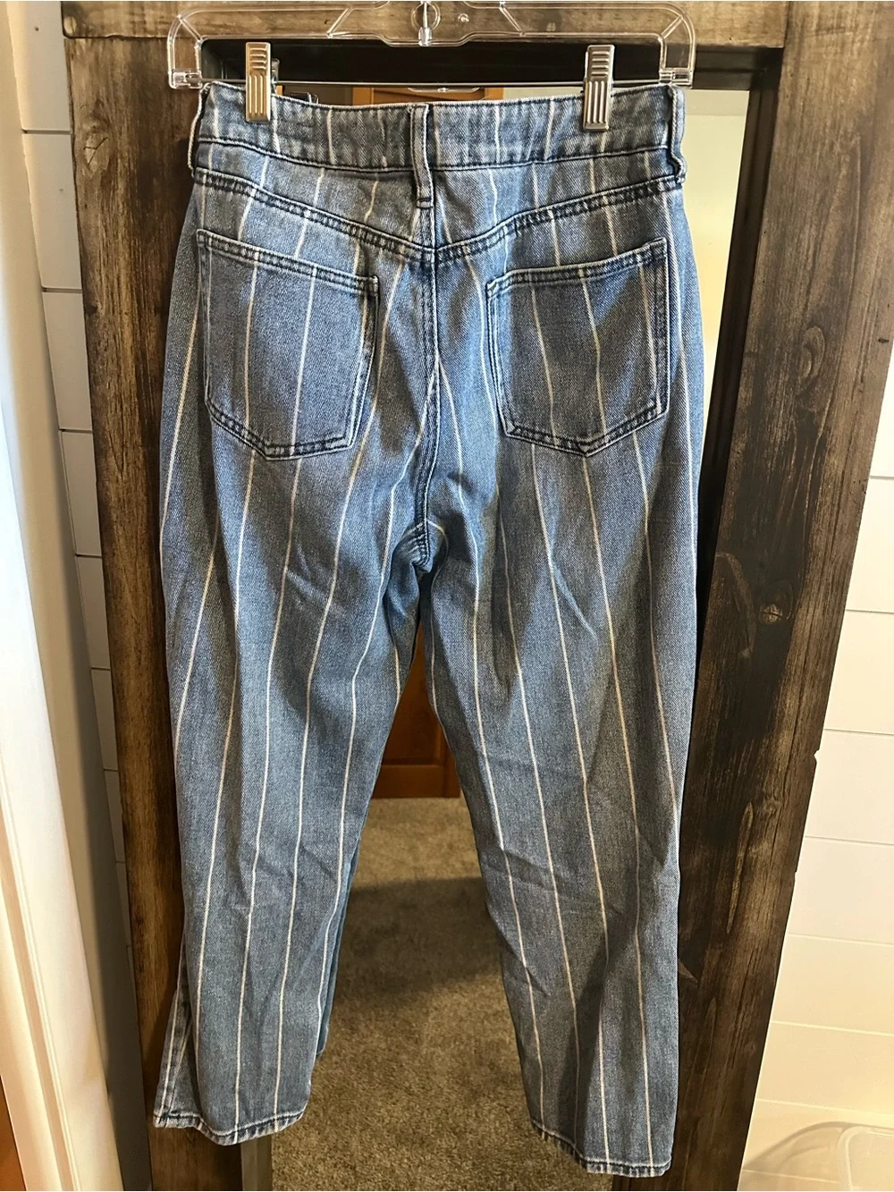 PacSun Mom Jeans Womens 26 Blue White Pinstripe High Rise Tapered 100% Cotton